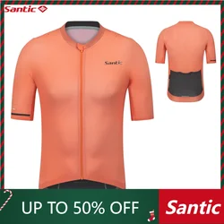 Santic Men New Cycling Jerseys Reflective MTB Short Sleeve Anti-sweat Cycling Jerseys Quick Dry Road Cycling Tops WM24C02238