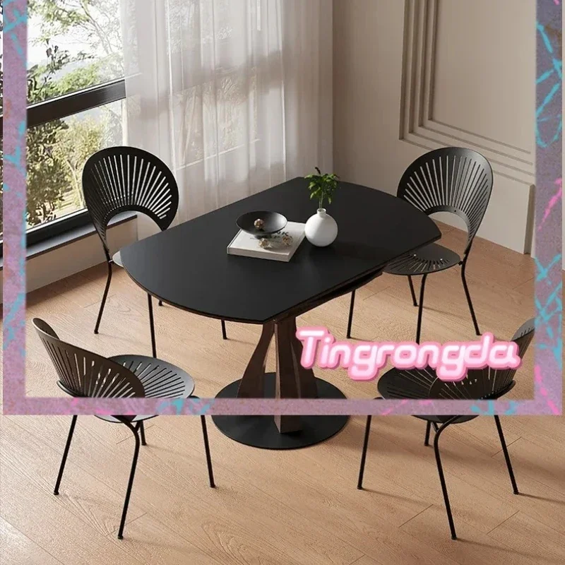A walnut Retractable Round Retro Square And Round Dual-purpose Solid Wood Rock Slab Dining Table