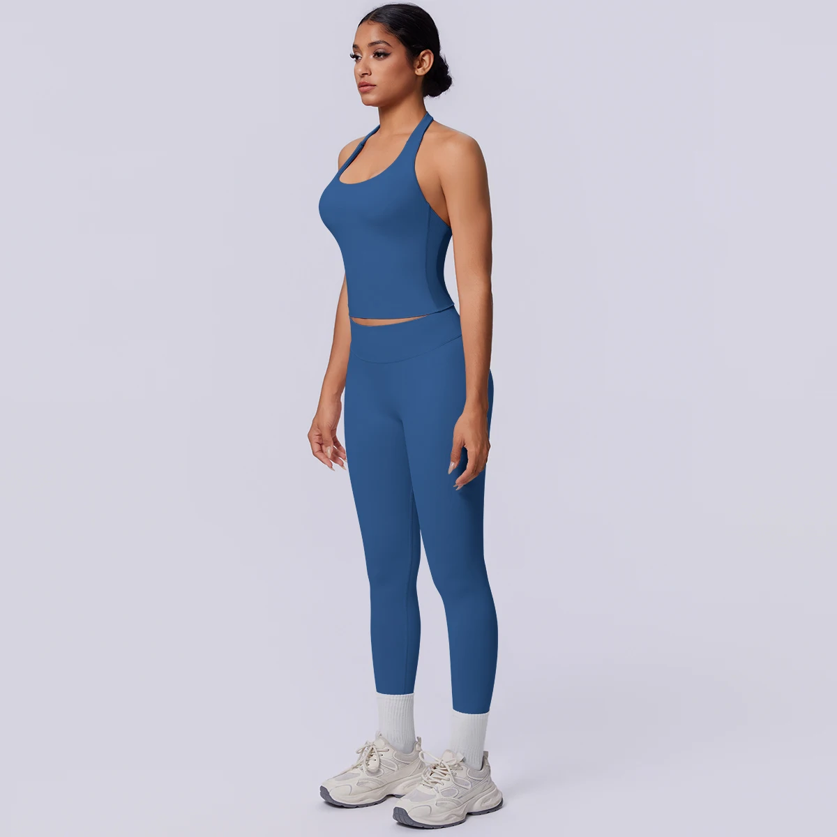 Sport Fitness Kleidung Damen Yoga Set Sommer Gym Lauf-Workout Top Yoga Weste Einfarbige Po-Formende Fitness Hose Yoga Set – Detail 27
