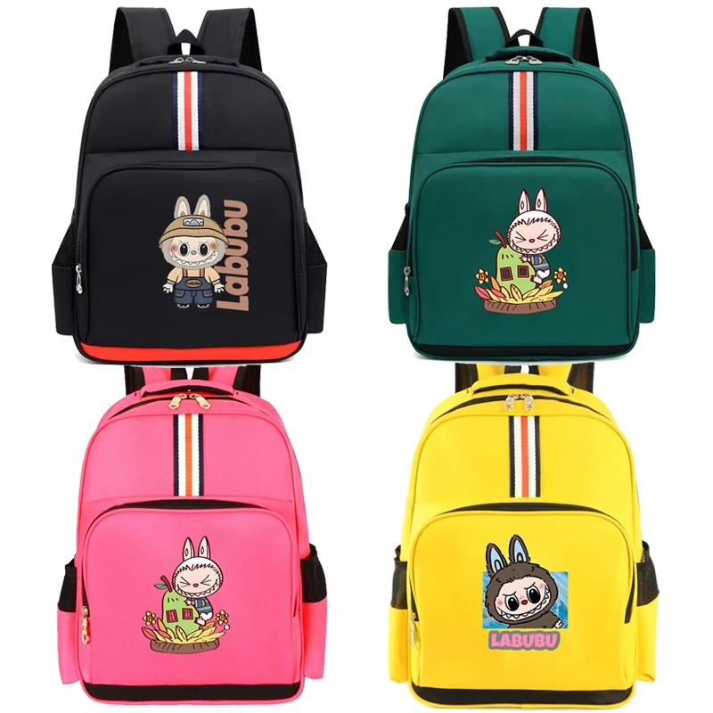

New Labubu School Bag Cartoon Abubu Anime Figure Backpack Waterproof Load Reduction Boys Girls Bookbag Kids Gift