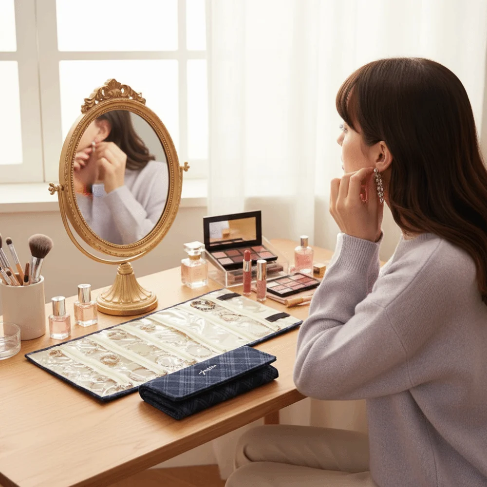 

9/18 Grids Jewelry Display Bag Durable Portable Jewelry Organizer Elegant Necklace Holder Necklaces Storage Pouch Home Organizer