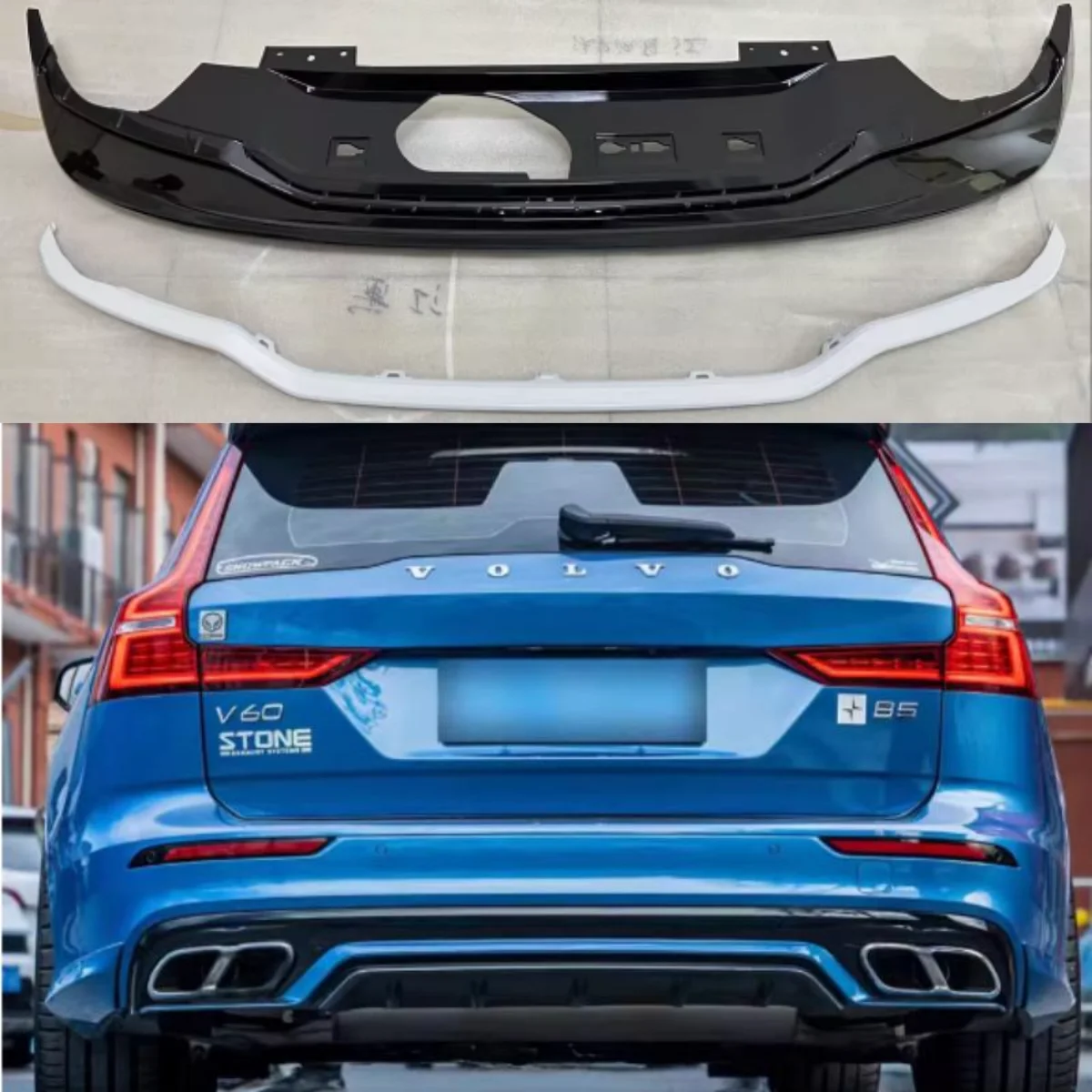 

PP пластиковый автомобильный задний бампер, диффузор, спойлер для Volvo S60 V60, 4-дверный седан, задний бампер, диффузор, комплект кузова для губ 2023-2025