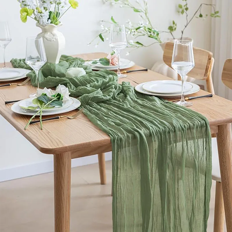 

6pcs Sage Green Gauze Table Runner Decoration Rustic Country Boho Beach Wedding Party Christmas Thanksgiving Day Decor