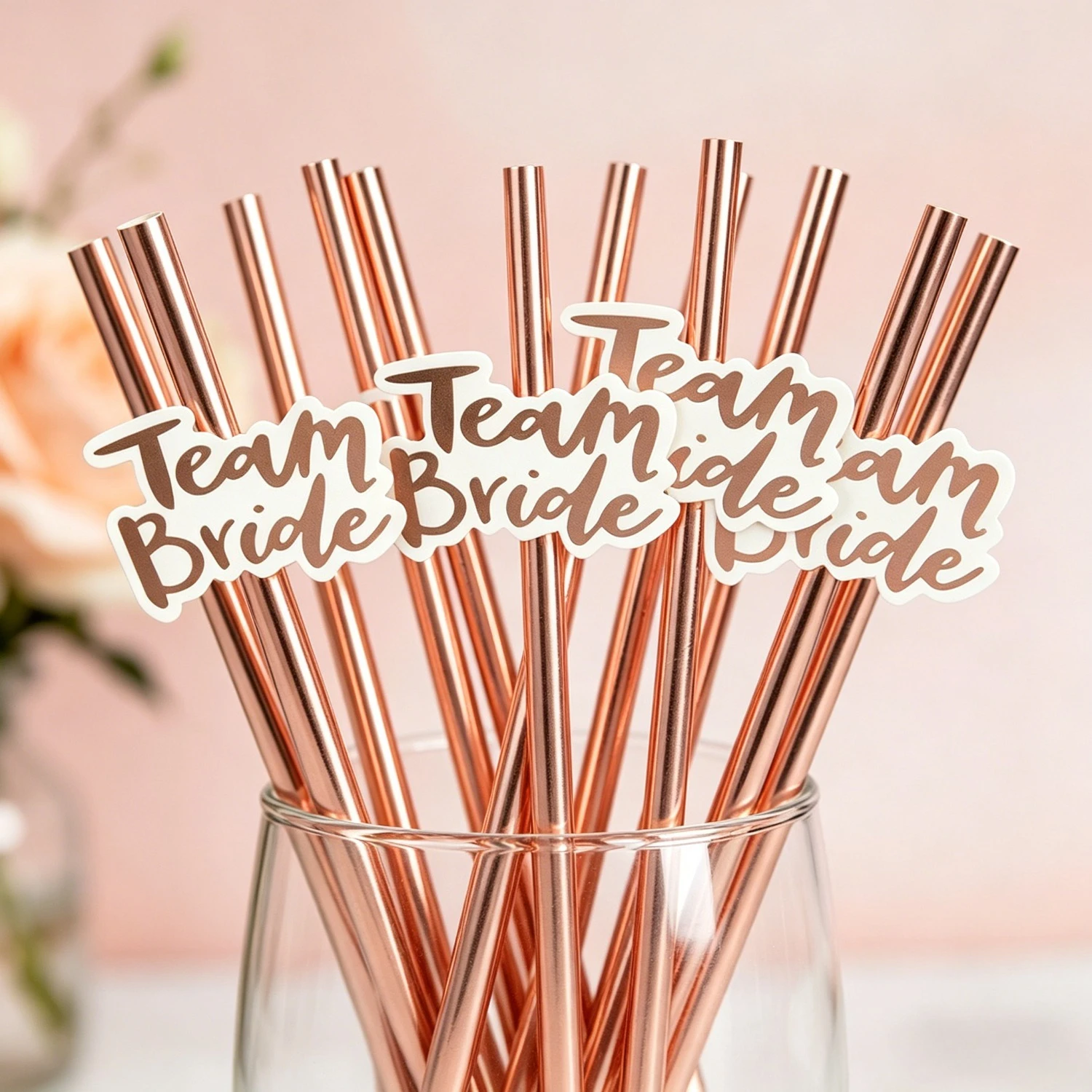 20pcs Team Bride Hot Stamping Sticker Straws Rose Golden Straws, Bachelorette Party Straw Decorations Bridal Shower Party Favors