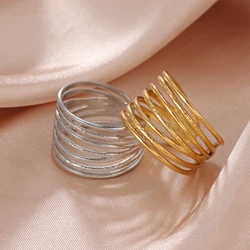 Skyrim Wide Multi-Layer Geometric Rings for Women Stainless Steel Adjustable Finger Ring 2024 Hiphop Punk Party Jewelry Gift