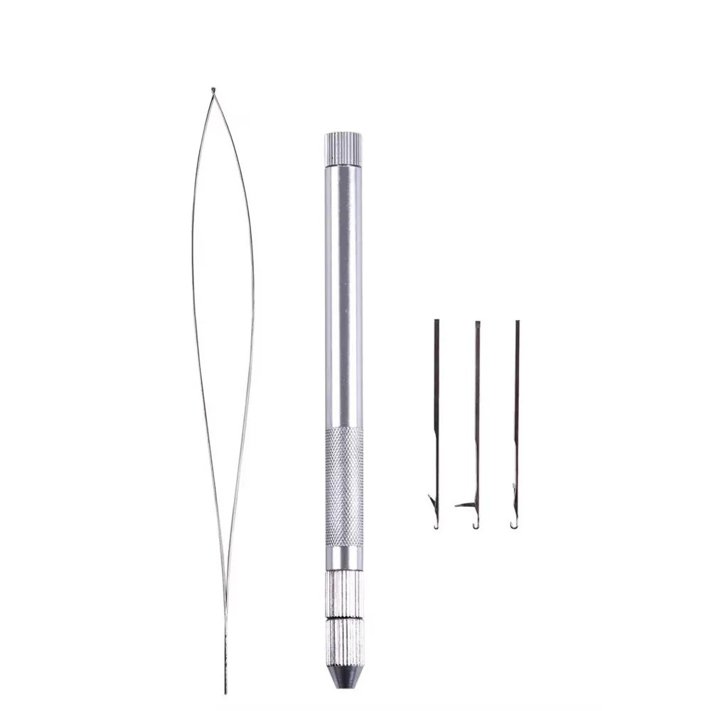 DIY 4-in-1 Hair Extension Tools Ventilating Crochet Needles Knitting Hook Needles Aluminum Micro Ring Latch Hook Needles Kit