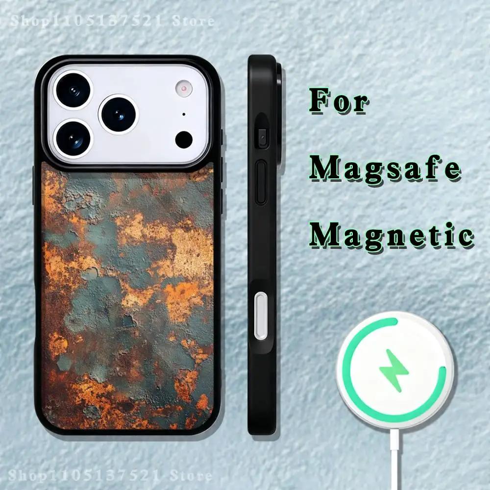 เคสโทรศัพท์สไตล์เรโทรอินดัสเทรียลสีสนิม สำหรับ iPhone 17,16,15,14,13,12,11,Pro,Max,Plus,Mini,SE4,E รองรับการชาร์จไร้สายแบบแม่เหล็ก Magsafe