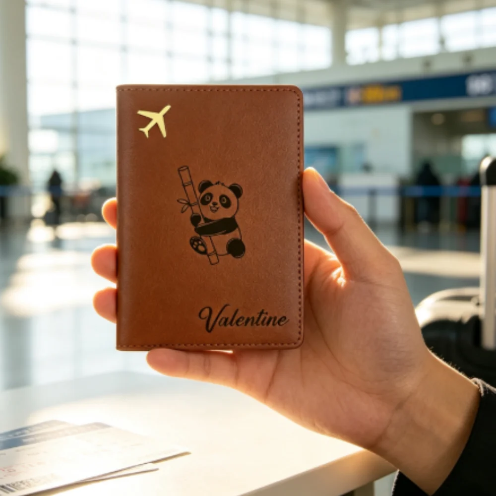 Travel Accessories Present - Personalized Name Boho Style Leather Passport