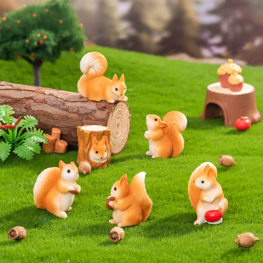 منمنمات سنجاب واقعية لطيفة للمناظر الطبيعية الصغيرة الطحلب، حديقة الجنية، ديكور بونساي، ملحقات تررم ذاتية الصنع