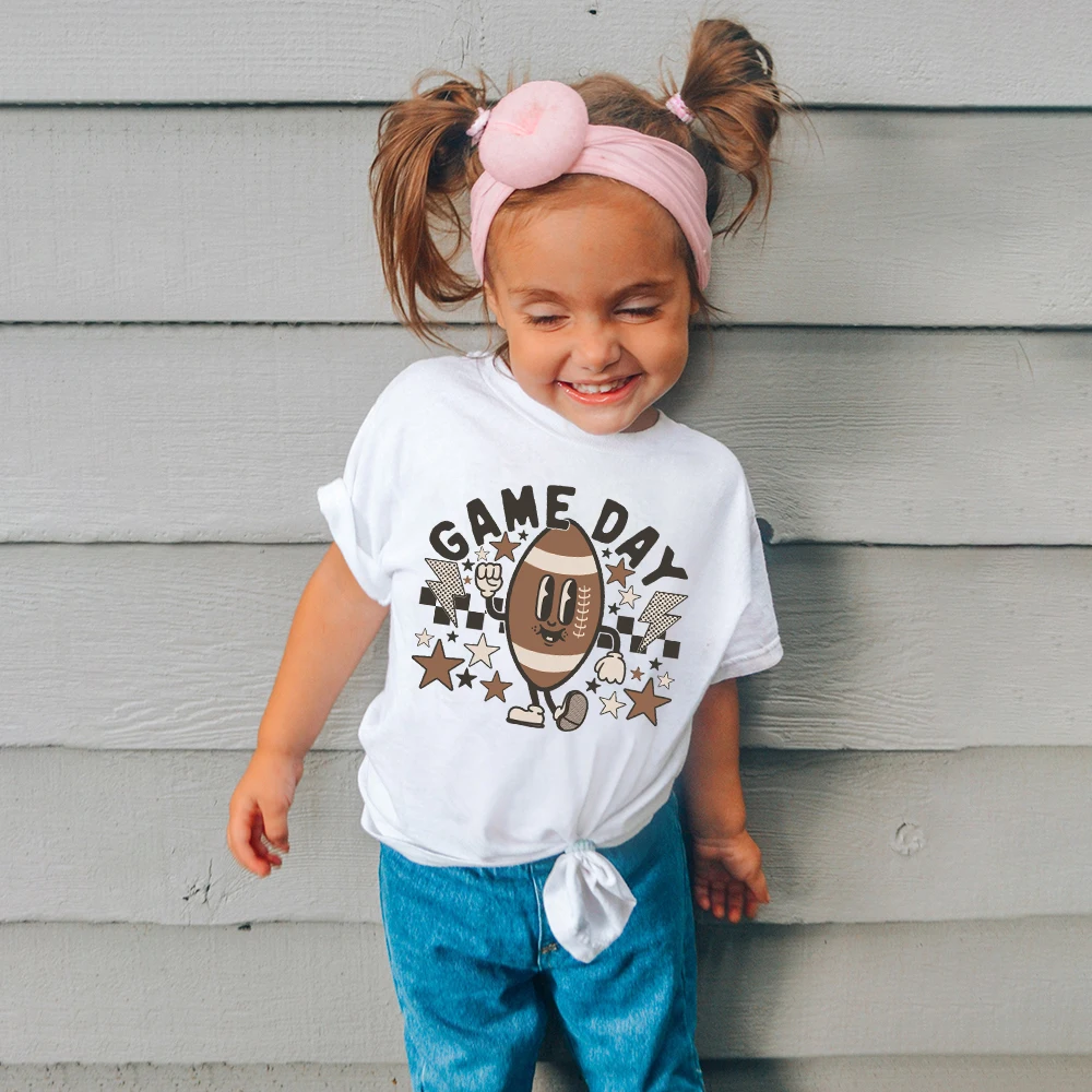 

Game Day Kids T-Shirt Retro Print Kid Shirt Boys Girls Clothes Cute Football Natural Toddler Tee Child Short Sleeve T-shirts