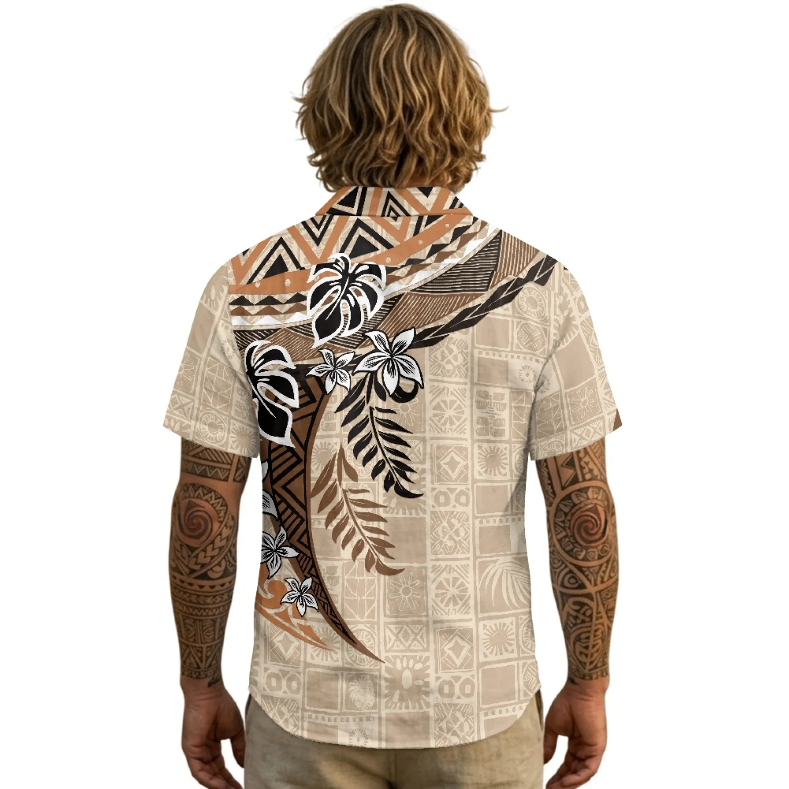 PENSTROLL Palm Fl Linen Like Male Tops for Beach Button Down Mens Hawaiian Shirt Summer Beach T-Shirt