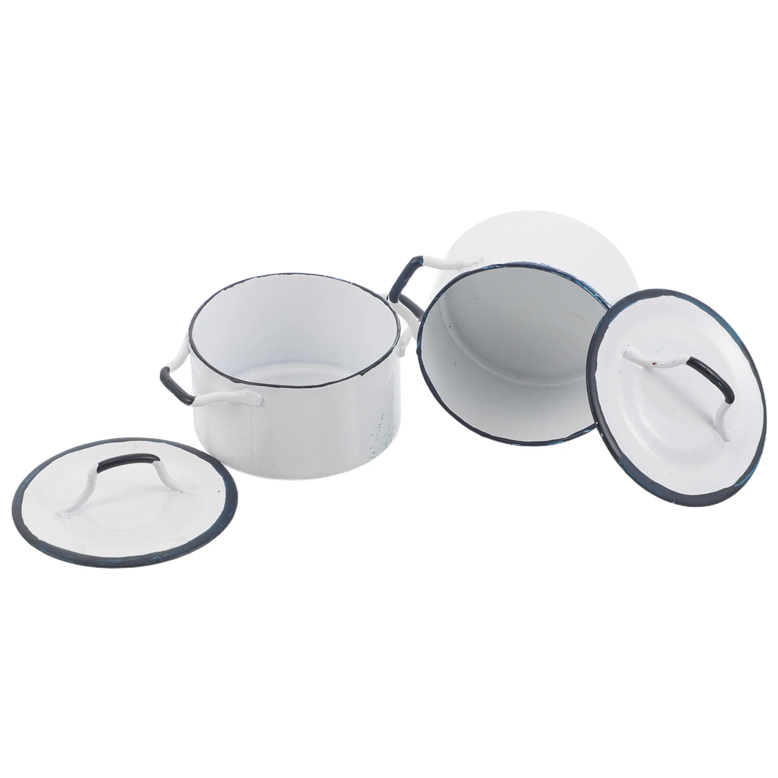 2 قطعة مطبخ صغير بمقياس 1:12 أزرق الحواف وعاء صلصة أبيض دمية المشهد الديكور مصغرة تجهيزات المطابخ Playset لعب الأطفال