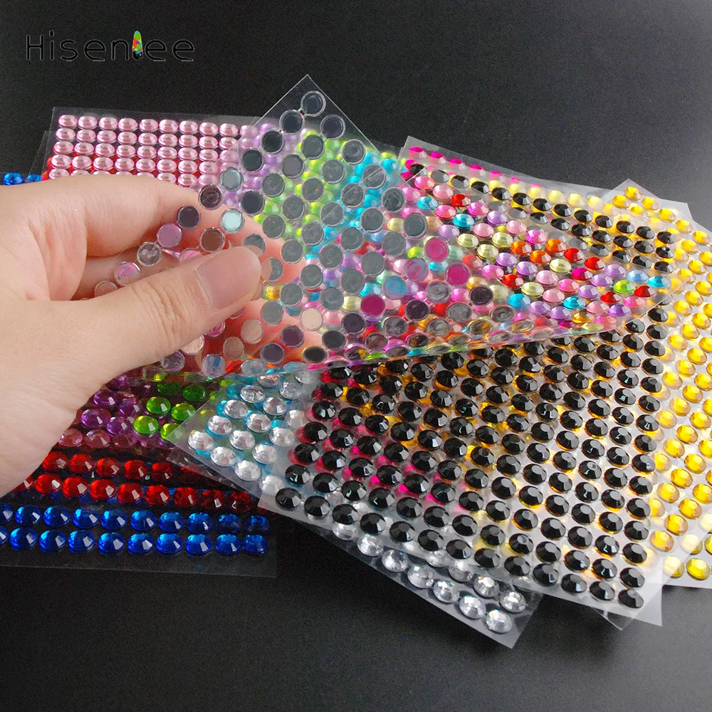 12 Colors 6mm 260 Pieces/Set Mobile/PC Art Deco Rhinestone Stickers Transparent Crystal Stone Nail Art Self Adhesive Paper