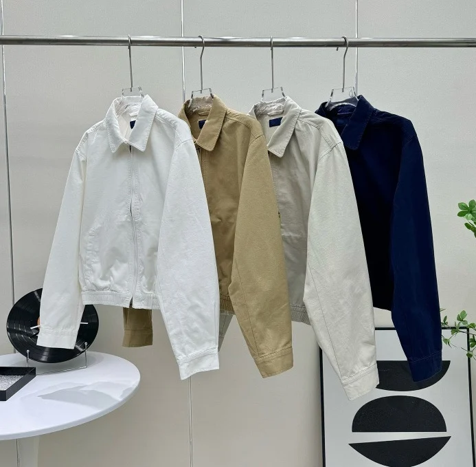 

Женская классическая куртка на молнии из чистого хлопка с воротником-стойкой, высокое качество, свободный крой, весенняя коллекция, модные цвета для женщин