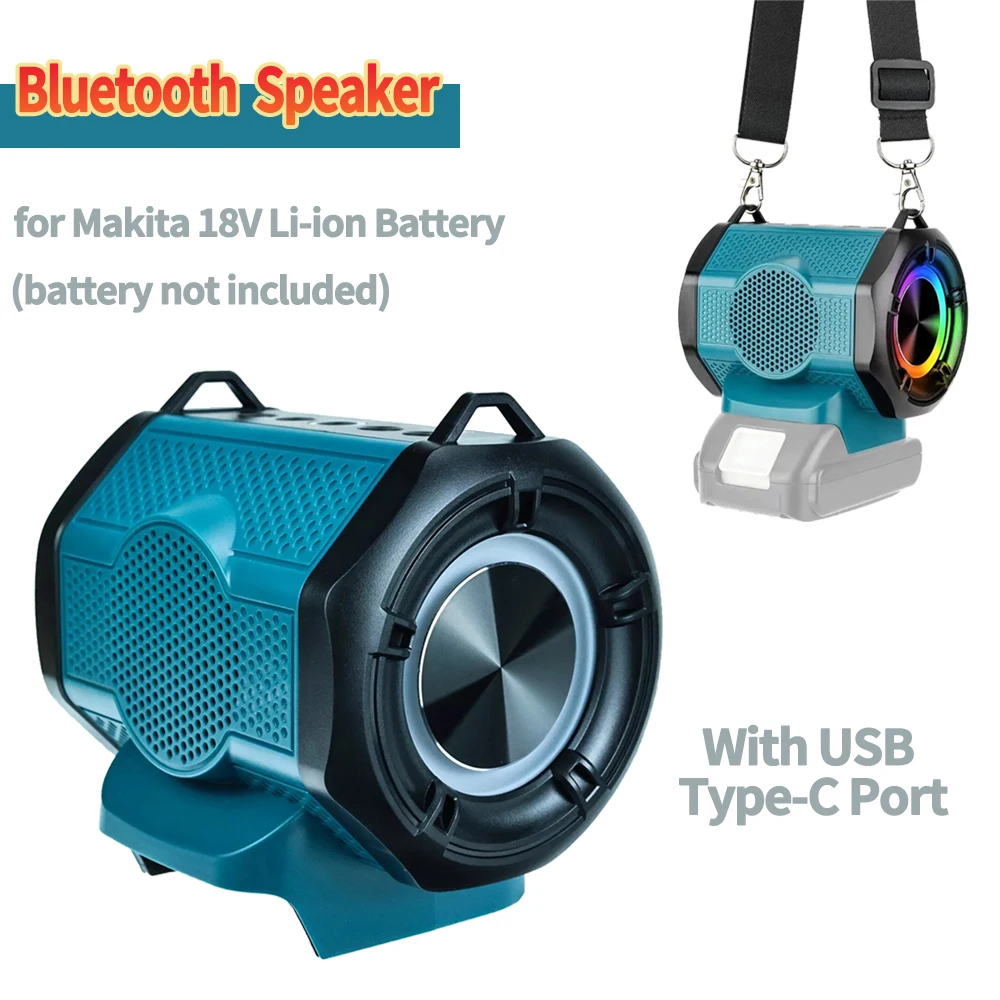 Bluetooth Speaker for Makita 18V Li-ion Battery With USB Type-C Port Cordless Small Speaker for Jobsites, Home and Party