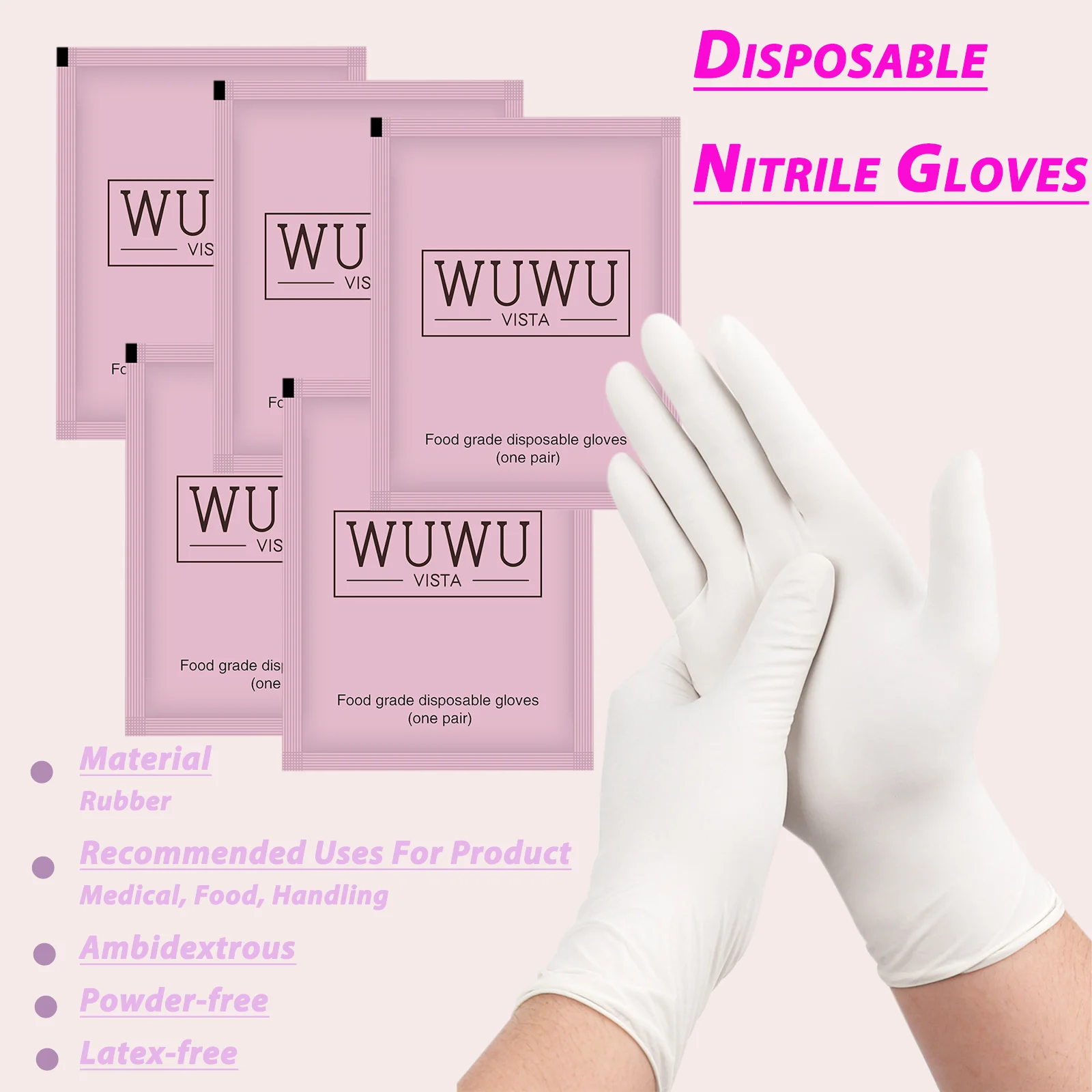 WUWUVISTA 30pair Individually Packaged Disposable Nitrile Gloves New Food Grade TPE Latex Gloves Non-Slip Gloves Wax Accessories