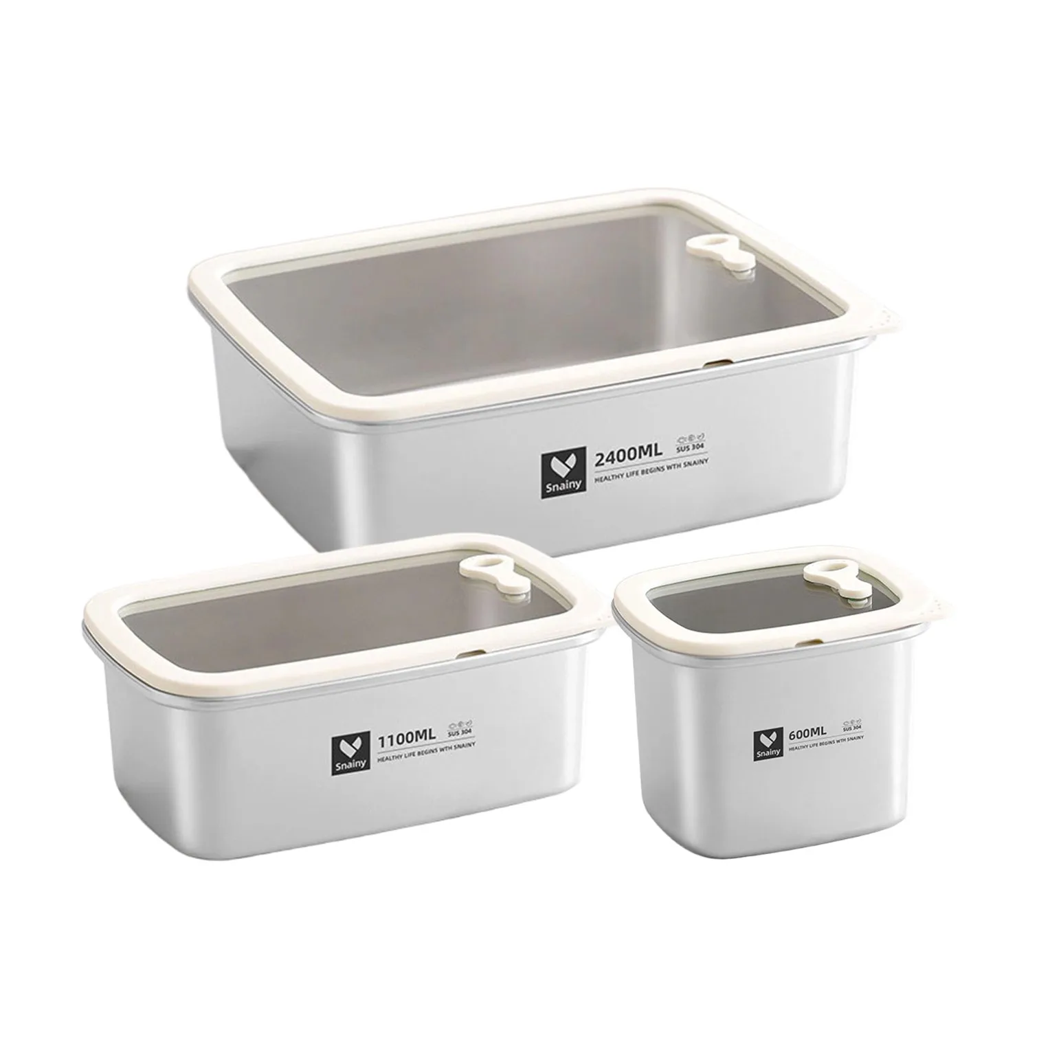 LFGB Certified Pure 304 Stainless Steel Crisper Micro-vacuum Food Preservation Box Microwave-safe Bento Box Fridge Organizer
