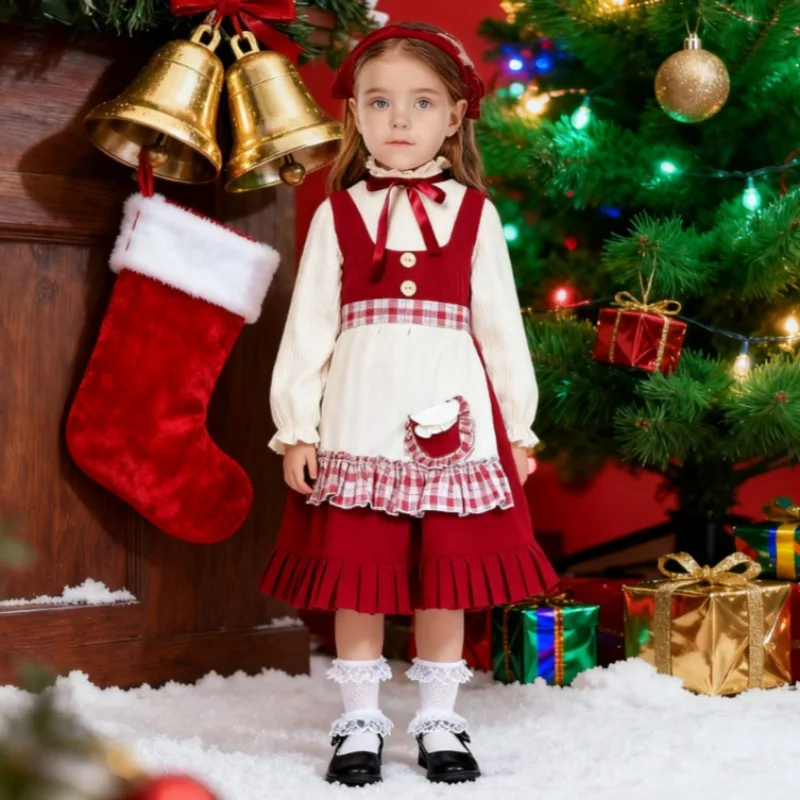 

Рождественский костюм маленькой спички для девочек, платье в стиле Лолиты, винтажный костюм для косплея с фартуком и чепчиком