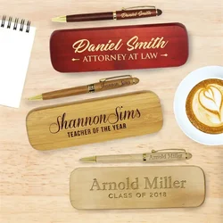Personalized Engraved name Wood Ballpoint Pen, Custom Monogrammed Pen with case set, Engraved Bamboo Pens, teachers boss gifts