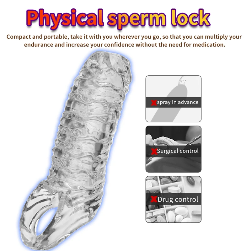 Silicone Men Penis Masturbator Cup Male Cock Sleeve Delay Ejaculation Dick Enlargement Rings Reusable Condom Sex Toys For Adults view 3