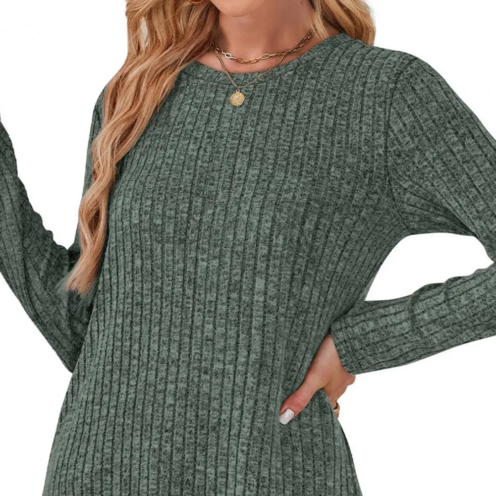 

Women Striped Sweaters European And American Style Loose Long Sleeved Knitted Blouse Winter Side Slit Striped Top (EuropeanSize)