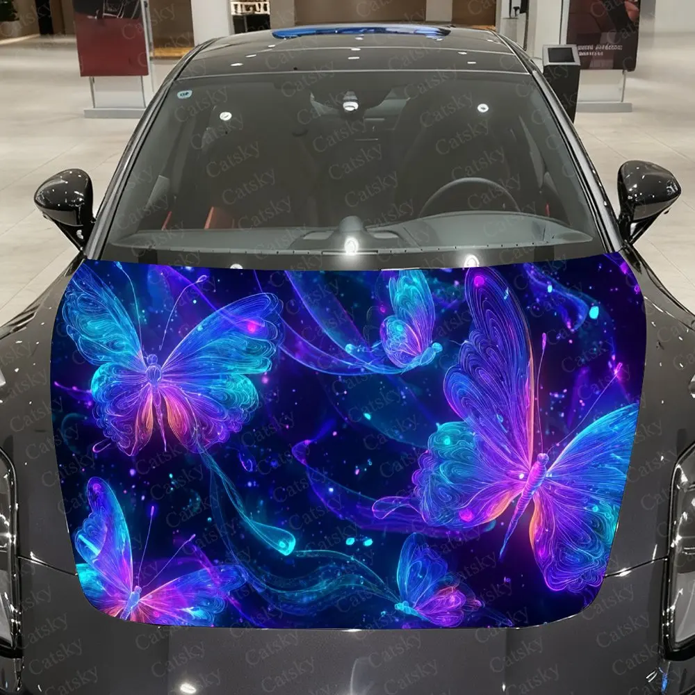 

Фиолетовая молния-бабочка для автомобиля, виниловая пленка, материал ПВХ, водонепроницаемая наклейка на капот автомобиля, самоклеящиеся устойчивые к царапинам наклейки для