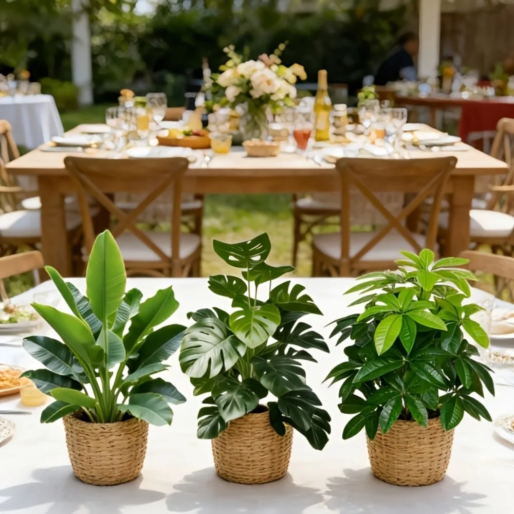 3-teiliges Set Künstliche Areca-Palme, Künstliche Bananenpflanzen und Monstera-Baum-Sets, Gartendekoration, 36 Blätter, Simulierter Bonsai im Topf – Detail 4