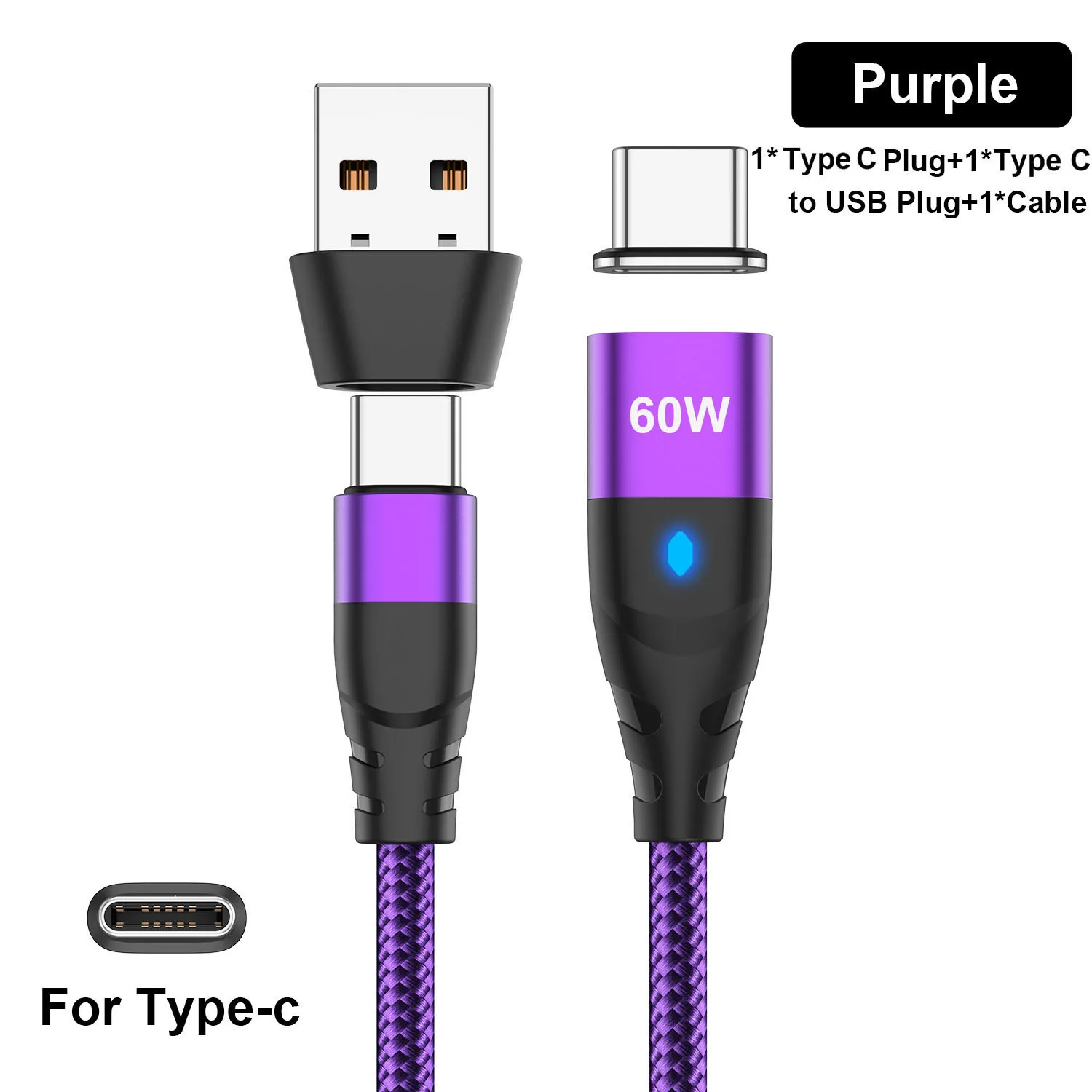 60W magnetische kabel Snel opladen USB C naar Type C Micro magnetisch datakabel voor iPhone Samsung magneetoplader Draad USB A-adapter