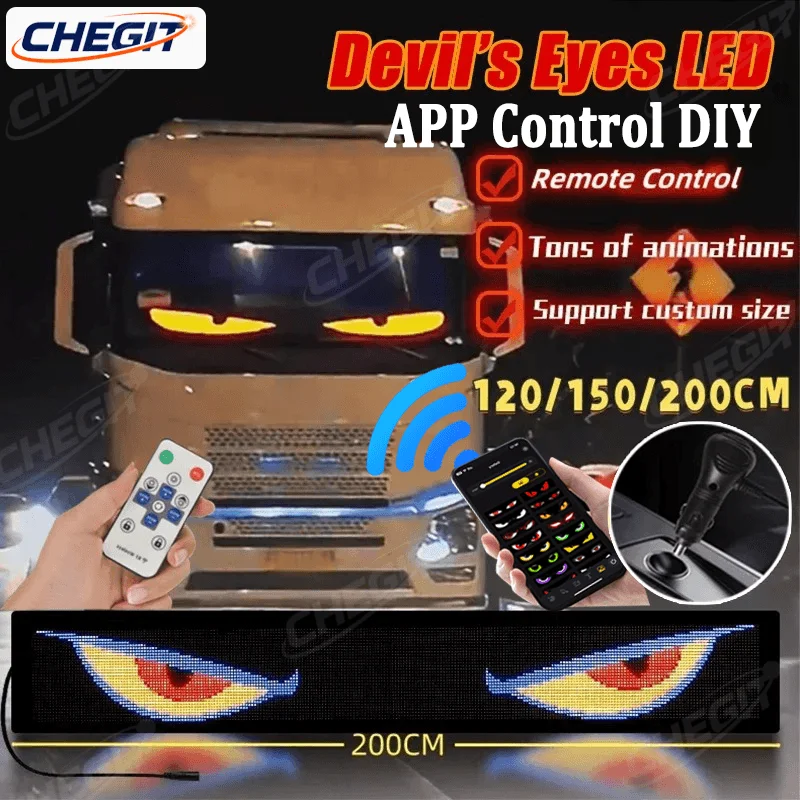 

2m Long Devil Eye APP Remote Control Truck LED Matrix Pixel Panel Lighting Graffiti Scrolling Stickup Text Board Windshield