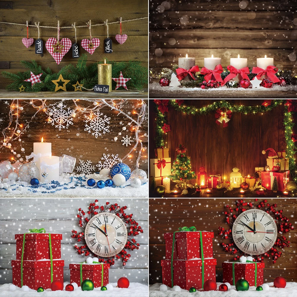 

MOON.QG Christmas 2025 Background Photography Candle Wooden Gifts Photozone Backdrop Children Photo Studio Photocall Props