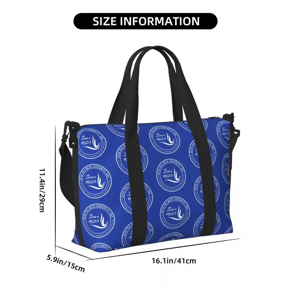 Custom Zeta Phi Beta Logo Blue Tote Bag Women Big Capacity Greek Letter 1920 ZOB Beach Gym Travel Bags