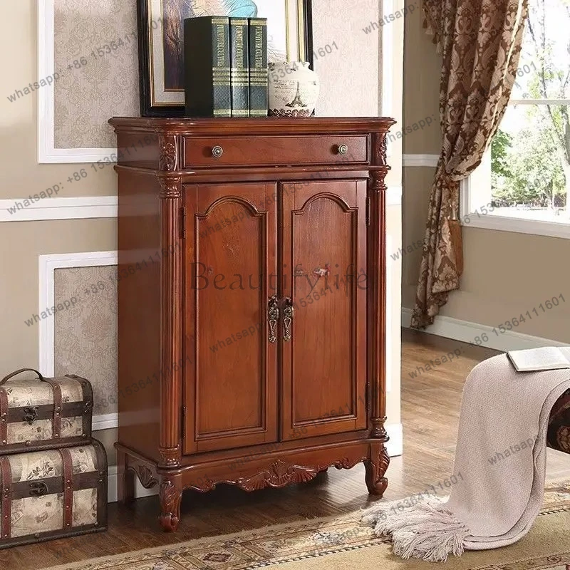 new Chinese solid wood complete decoration foyer shoe cabinet solid wood retro living room entrance side cabinet