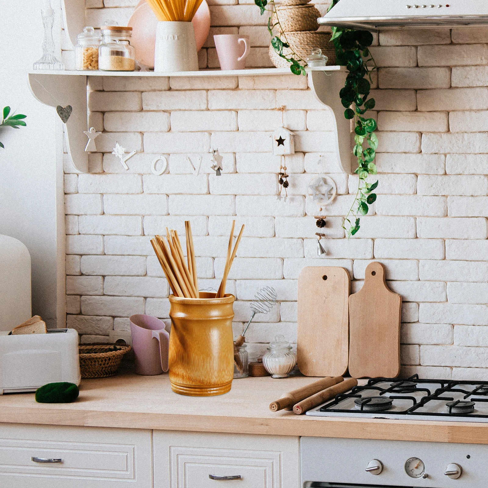 

Chopstick Storage Bucket Utensil Organizer Pen Holder Kitchen Cutlery Container Bamboo Desktop Holder Cutlery Draining Box