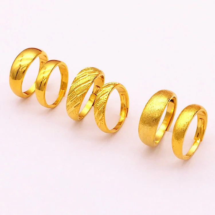 

Long standing Vietnamese Sand Gold Coupe Ring Copper Plated Thick Gold Opening Gloss Wedding Ring for Men and Women
