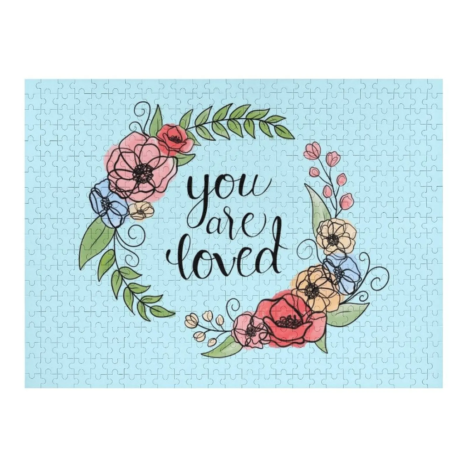 

You Are Loved Floral Peony Wreath Quote Jigsaw Puzzle Wood Adults Photo Personalized Gifts Puzzle