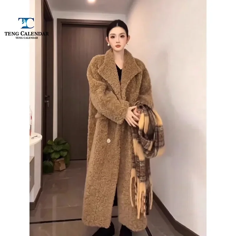 Western Collar Lambhair Jacket, Long Loose and Thick Fur Integrated Eco-friendly Fur Coat, Women's 2025 Winter New Style