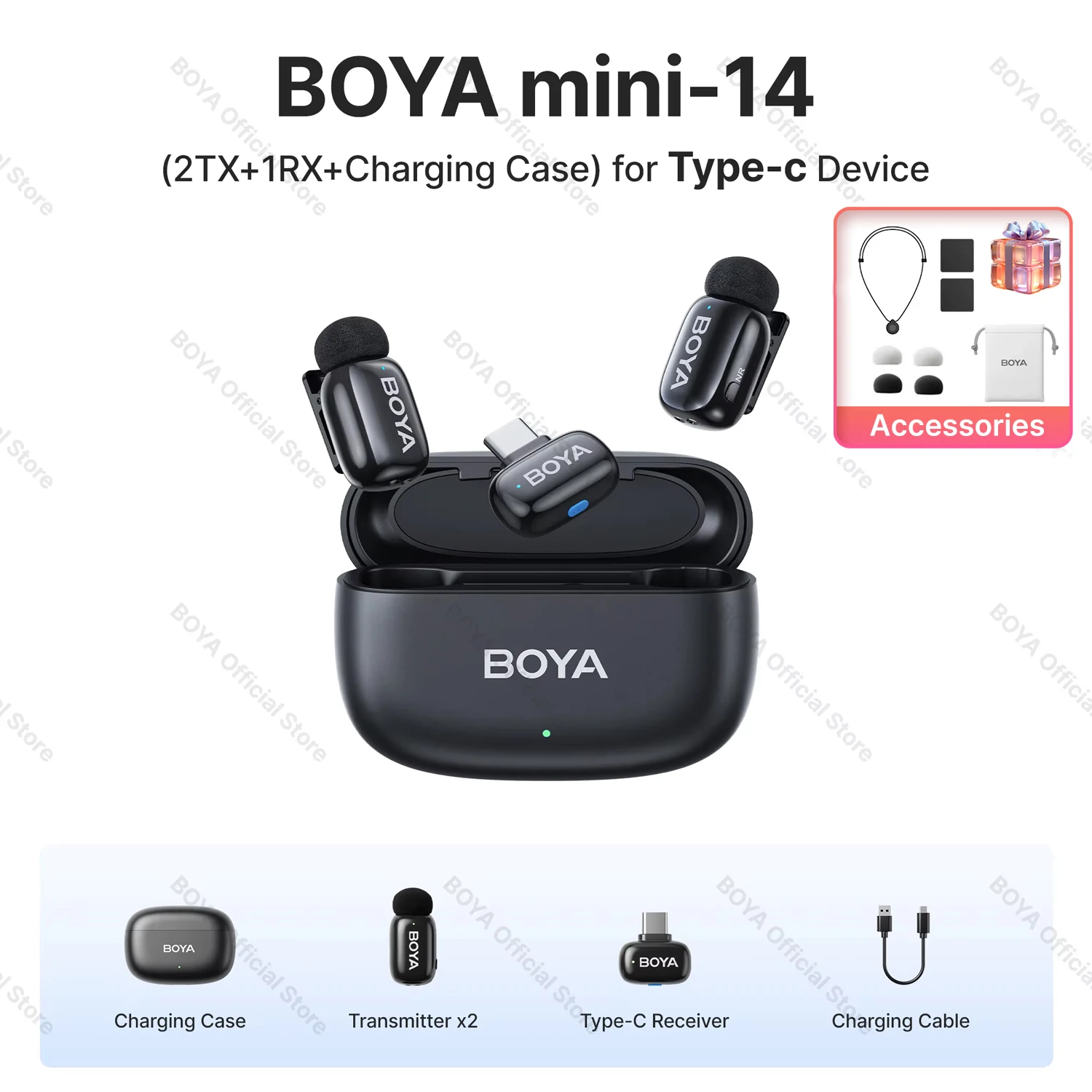 BOYA BOYA Mini Wireless Lavalier Lapel Microphone for iPhone Android Type-c Smartphone DSLR Cameras Youtube Recording Streaming