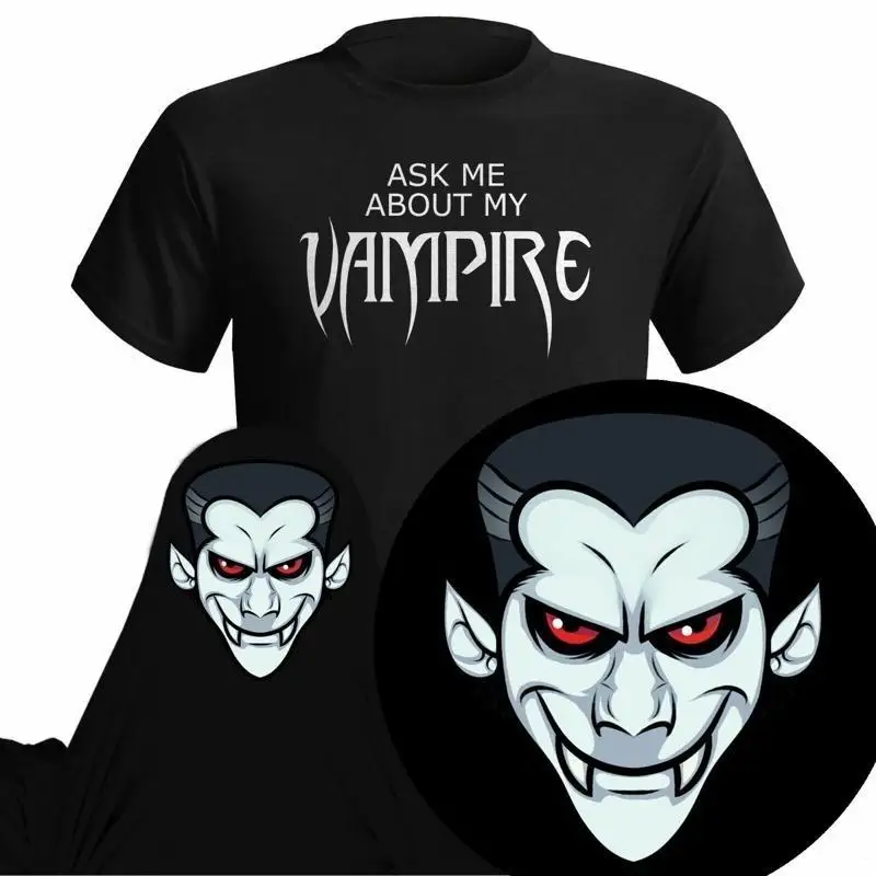 Mens Ask Me About My Vampire Funny Flip Over T Shirt Halloween