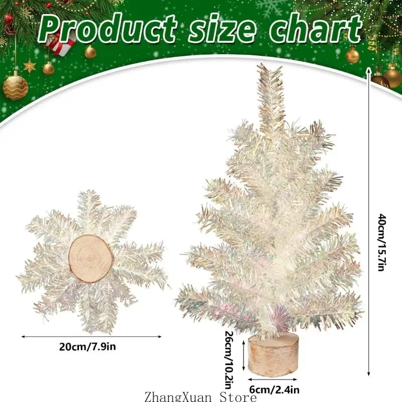 weißer Mini-Weihnachtsbaum mit Holzsockel, 40 großer PVC-Weihnachtsbaum für Büro, Schreibtisch, Wohnzimmer – Detail 6