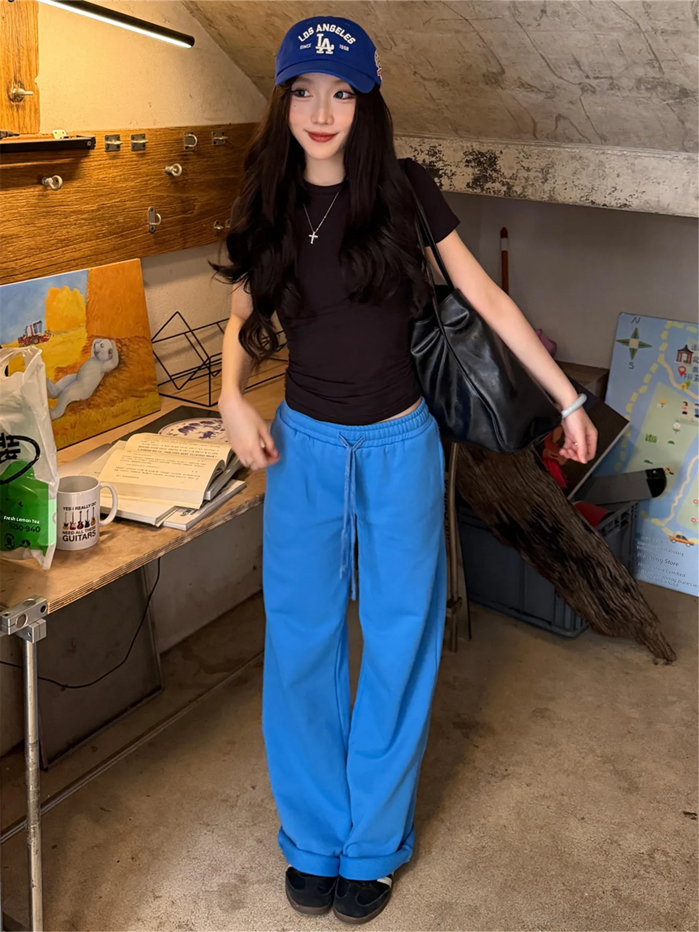 

Low Waist Straight Leg Casual Sport Sweatpants Women Loose Slimming Extended Wide Leg Pants Asymmetric Versatile Cotton