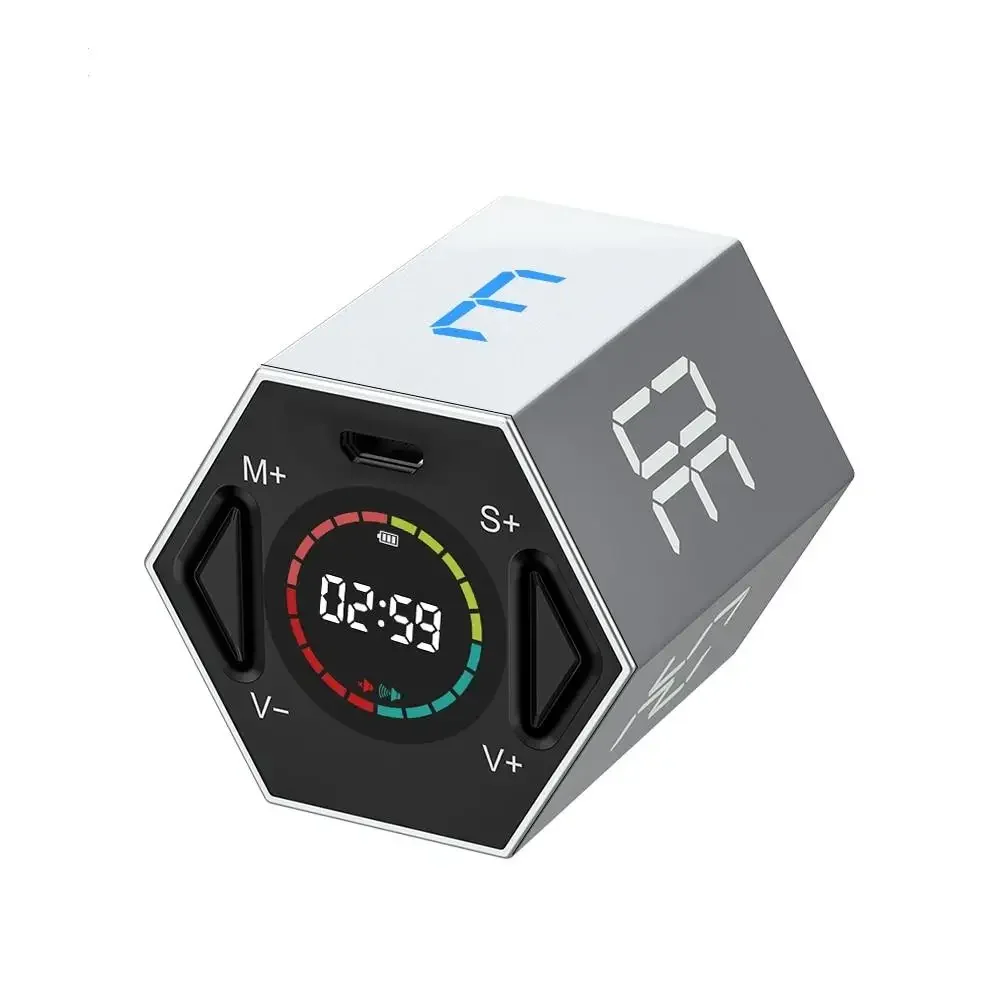 USB Timer LED Digital Kitchen Cooking Alarm Clock Countdown Timer Flip Cube Timer for Time Management, Concentration Improvement