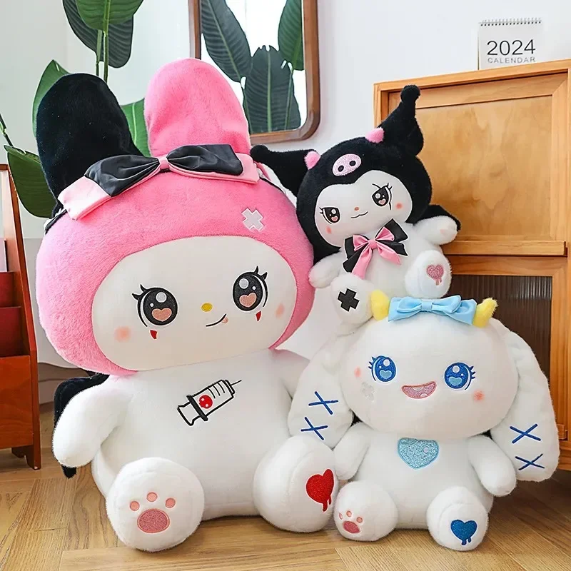 Muñecos de peluche de oso de fresa de gran tamaño para niñas, juguetes de peluche Kawaii, almohada, diablo, Pikachu, Kuromi Melody, Cinnamoroll