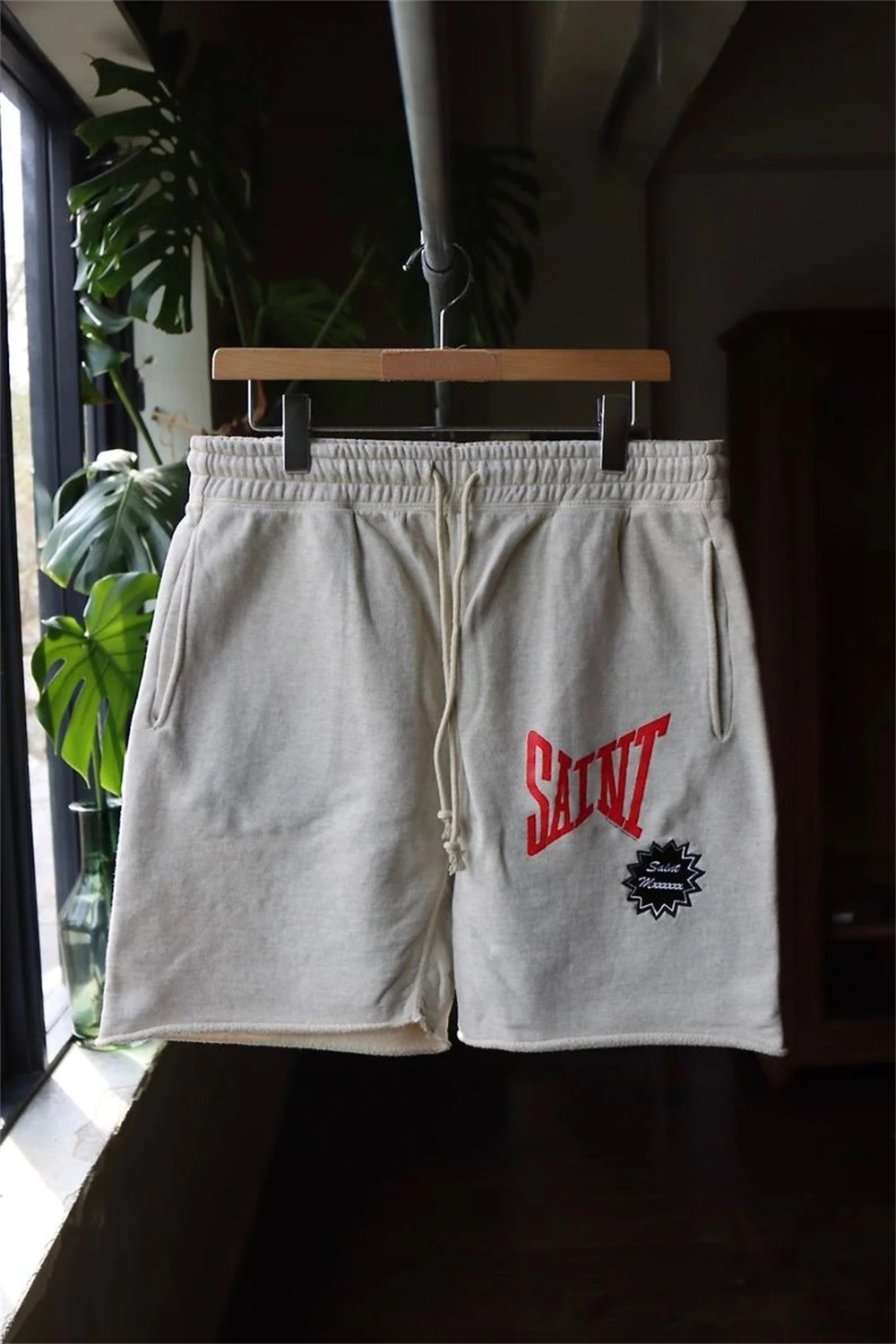 European and American high street trendy hip-hop SAINT letter embroidered drawstring oversized sports casual shorts for summer