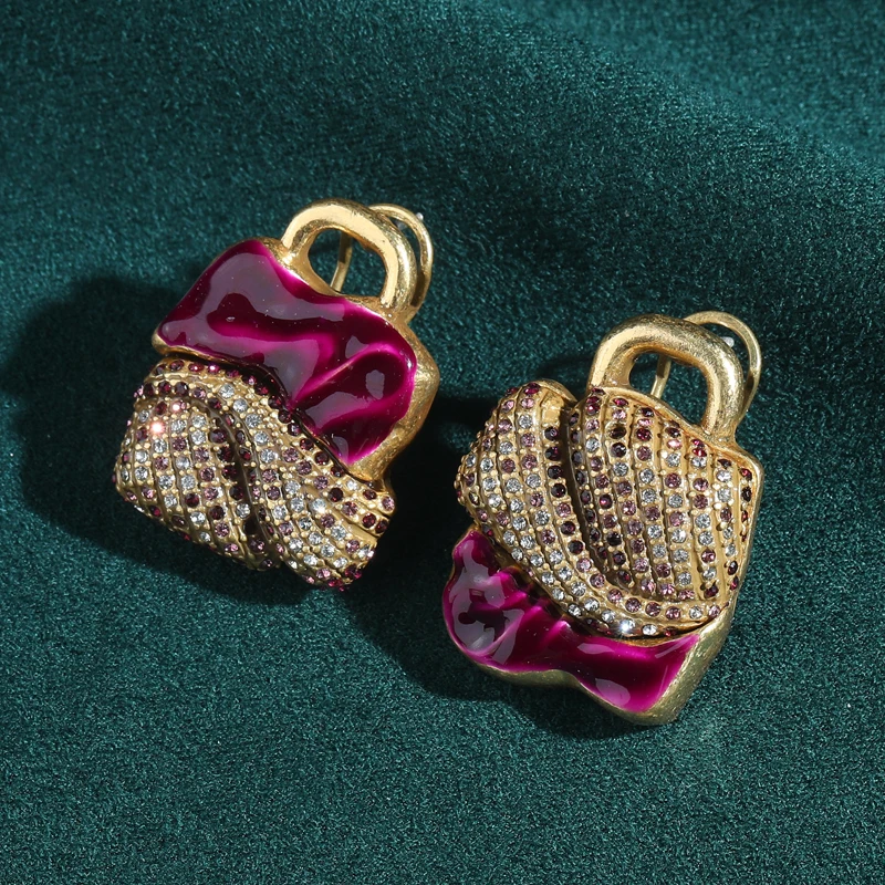 

Vintage Purple Crystal Earrings Stud Luxury Designer Woman Rhinestones Handbag High Quality Jewelry Gold Color 2025 New