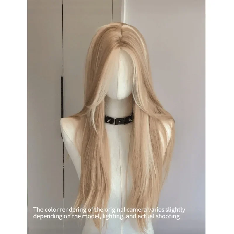 Long Silky Straight Synthetic wigs White gold color Cosplay Party Lolita Hair Wigs for Women Natural Heat Resistant Wig 가발