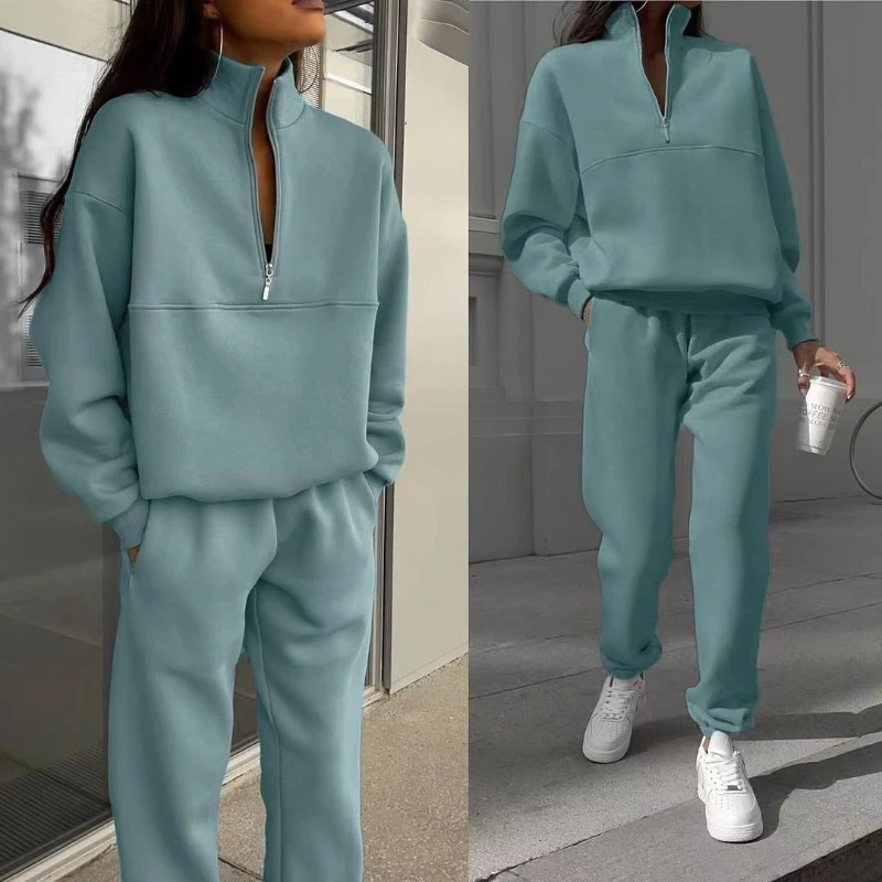 Autumn Women Casual Long Sleeve Sweatshirts Thicken Two Piece Pants Sets Lady Pant Sets Tracksuit Warm Hoodie Women's Clothing