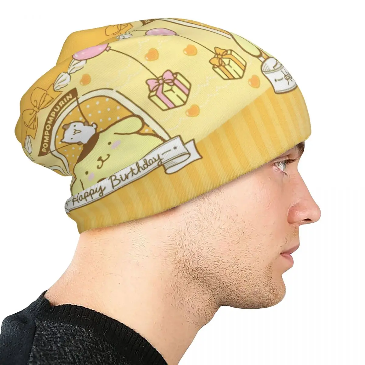 Happy Birthdany Pom Pom Purin Skullies Mutsen Hoeden Casual Mannen Vrouwen Straat Cap Warme Thermische Elastische Motorkap Hoed