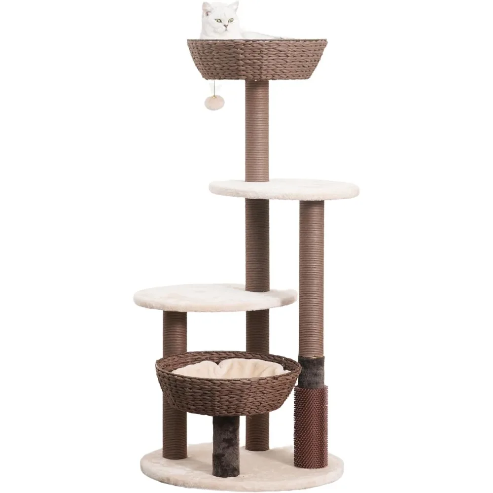 

49" High 5-Level Large Cat Tree with Replaceable Recycled Paper Rope Scratching Posts, Handwoven Basket and nest for Multi Cats,