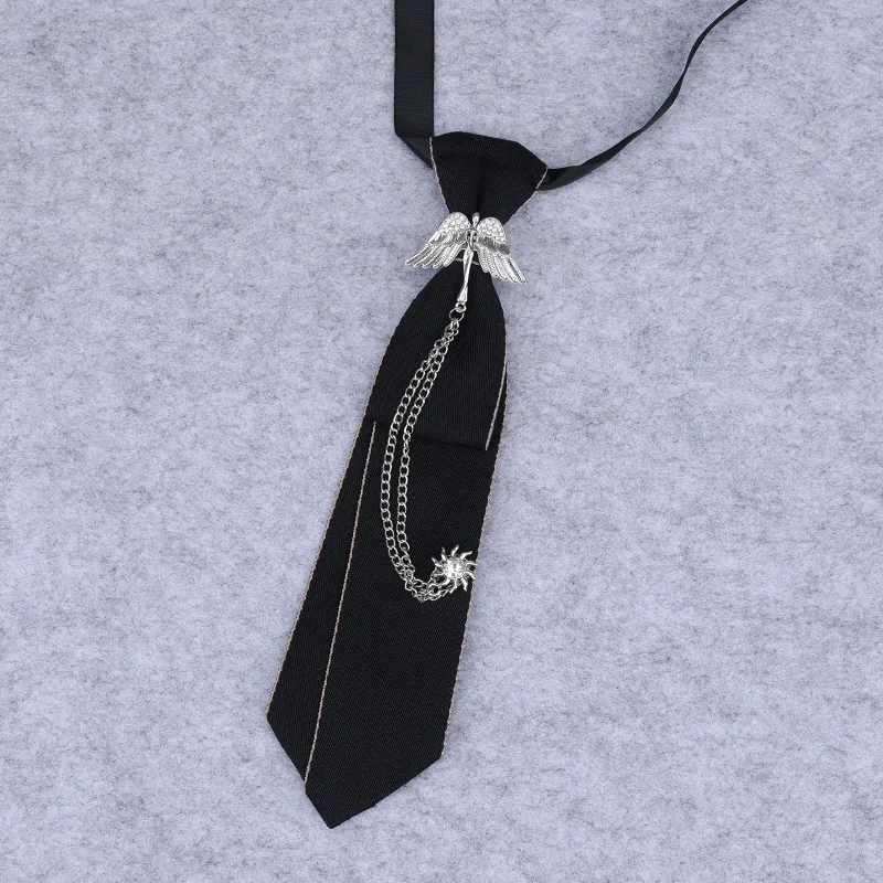 Hand Made Black Ribbon Tie Crystal Rhinestone Jewelry Men White Shirts College Girl Boys Collar Neck Ties Uniform Women Necktie