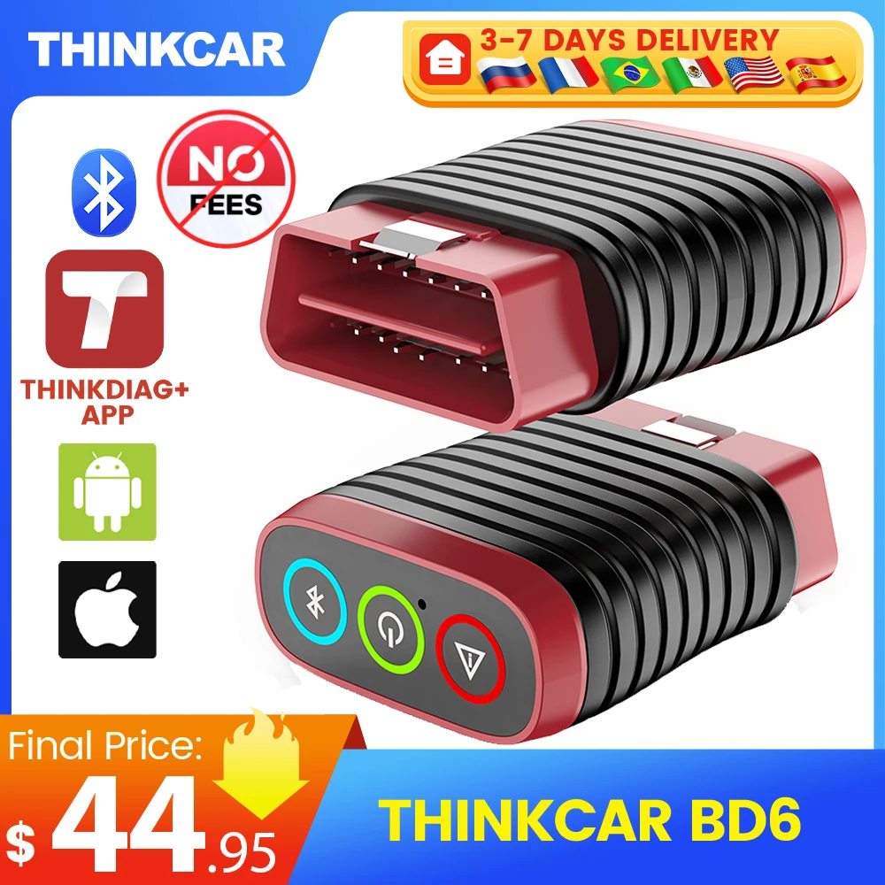 THINKCAR BD6 Bluetooth OBD2 Scanner Diagnostic Tool, OE Full-System Car Scanner for iOS & Android, 5 Reset Service Lifetime Free